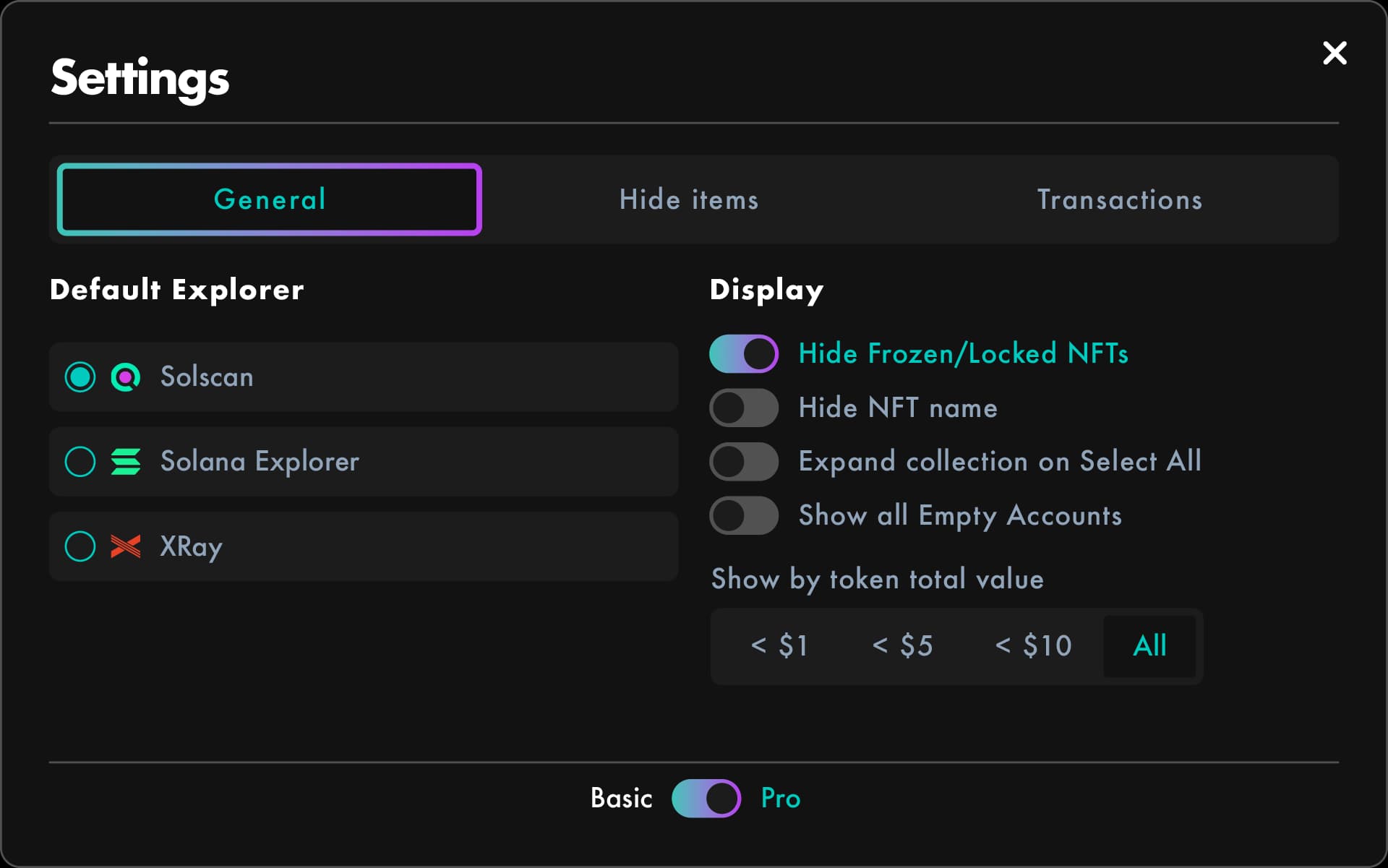Hide Frozen / Locked Collections or single NFTs