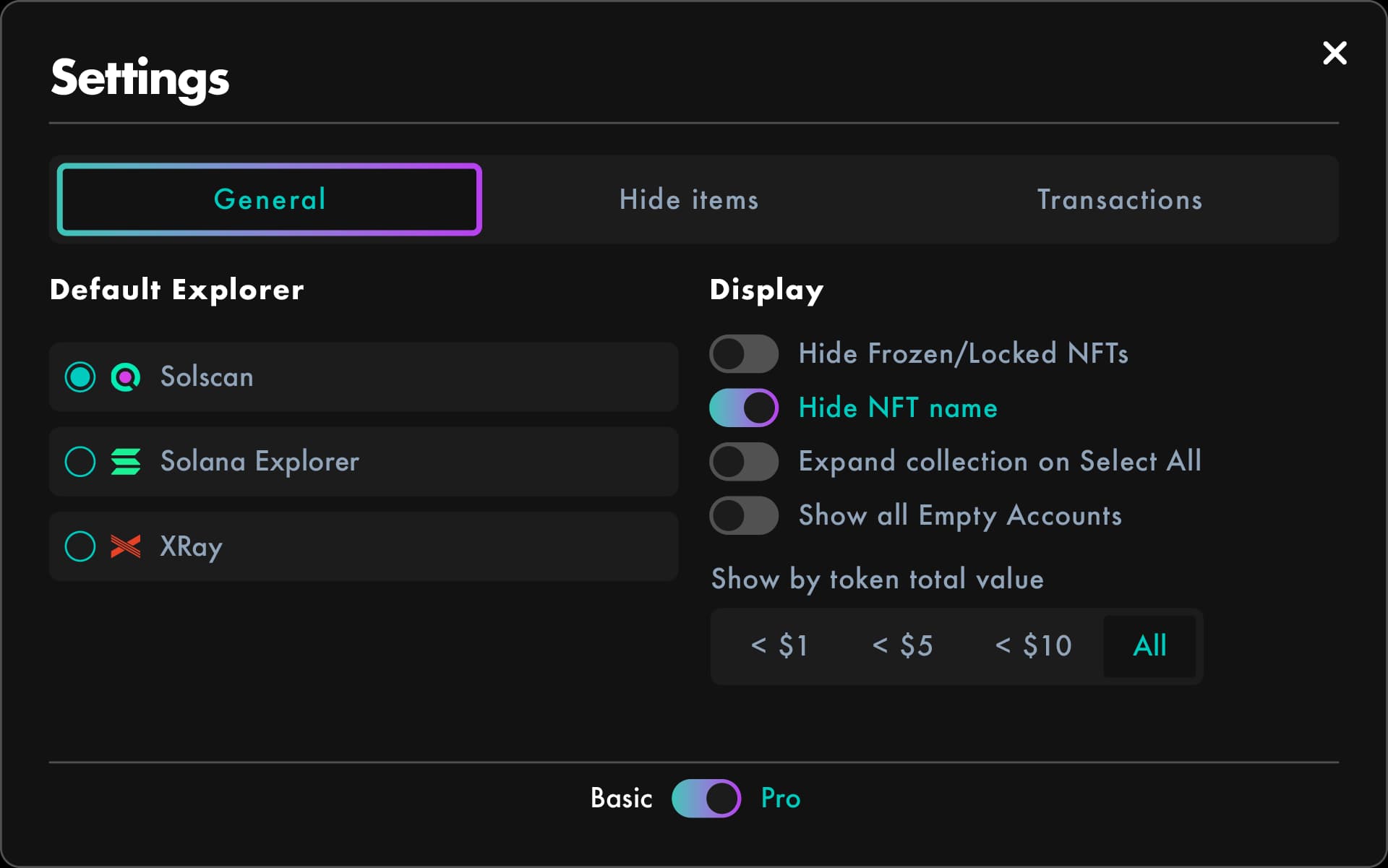 Hide Frozen / Locked Collections or single NFTs
