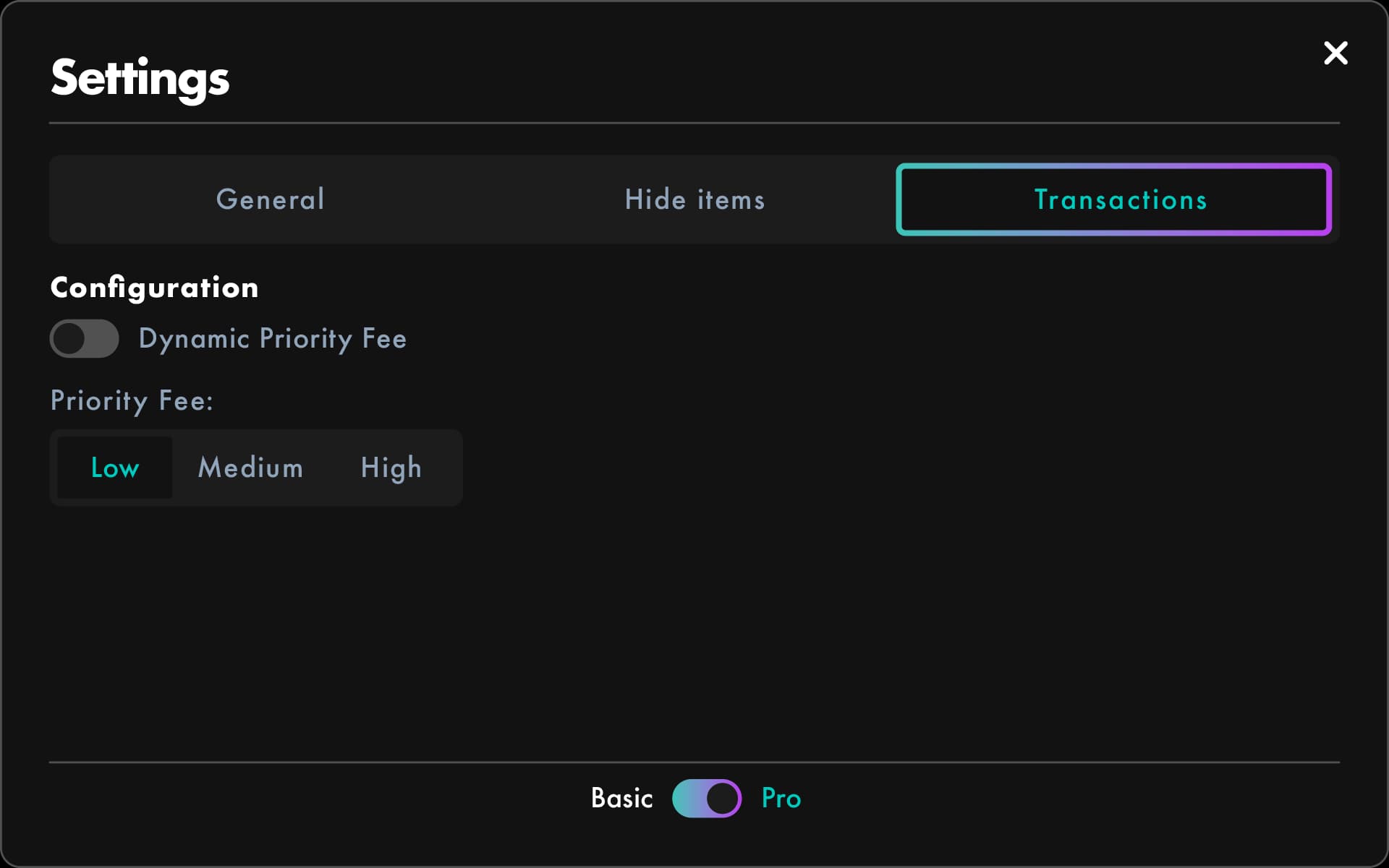 Set your transaction settings